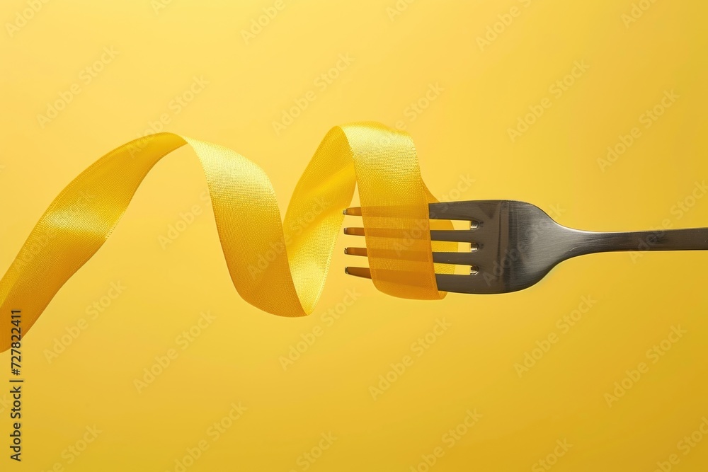 Poster A fork with a yellow ribbon tied around it. This image can be used to represent support, awareness, or a special occasion