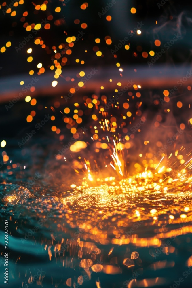 Poster A close-up shot of a firework floating in a pool of water. Perfect for adding a unique and vibrant touch to your designs or projects