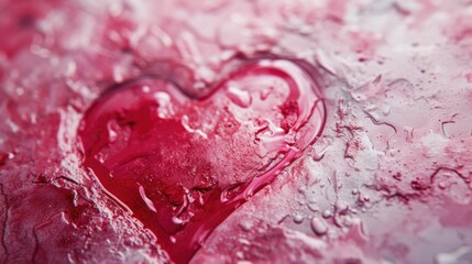 A close-up view of a heart-shaped object on a wet surface. This image can be used to represent love, romance, or emotions in various designs and projects