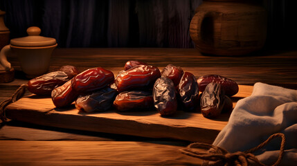 Obraz na płótnie Canvas Dried dates on wooden table