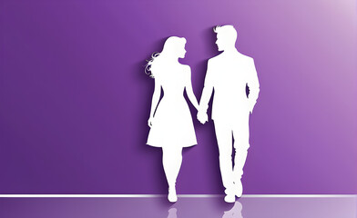 Couple white silhouette. soft purple background with copy space. Generative AI