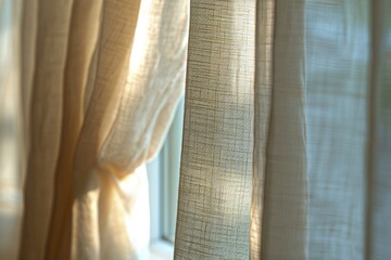 A close up view of a curtain covering a window. This image can be used to depict privacy, home decor, or interior design ideas