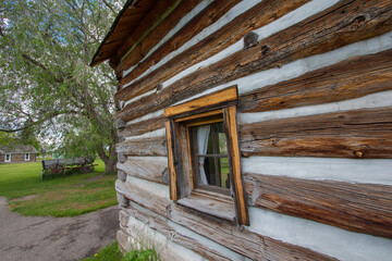 The historic Hayes Homestead cabin at Fort Missoula, Montana. Built circa 1900, the cabin was once located on the Patrick Hayes homestead east of Missoula in the Potomac Valley.