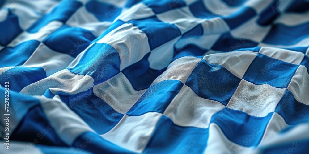 Poster A simple and cozy blue and white checkered blanket on a bed. Perfect for adding a touch of color and comfort to any bedroom
