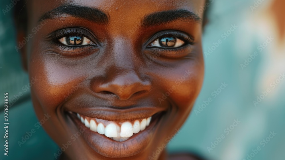 Poster a close-up image of a person with a genuine smile on their face. perfect for adding a positive touch