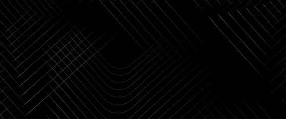 Vector abstract black glowing geometric lines on dark black background, black abstract background with diagonal lines design. - obrazy, fototapety, plakaty