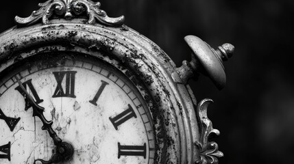 Antique clock in black and white. Time is running out