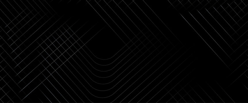 Vector abstract black glowing geometric lines on dark black background, black abstract background with diagonal lines design.