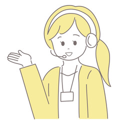 オペレーターの女性が手のひらを上に向けて案内をしているイラスト