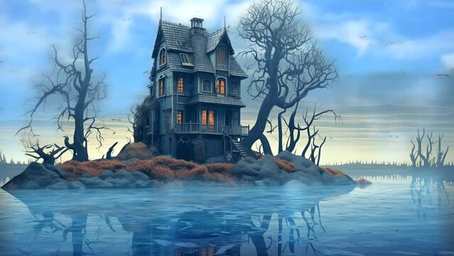 A unique view of the house on the beach Seamless looping time-lapse 4k animation video background Generated AI