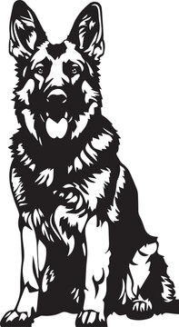 black and white German shepherd dog illustration