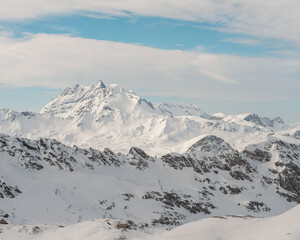 Fototapeta na wymiar Grande Casse and Grande Motte in the Vanoise Massif viewed from the Grand Pisaillas glacier. It is situated in Savoie, France