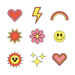 trendy vintage retro vector sticker set illustration