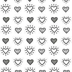 black and white hearts shaped love pattern background vector illustration