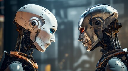 Fototapeta premium Two robots are looking at each other