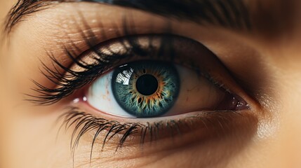 Naklejka premium A green-blue eye of a woman close up