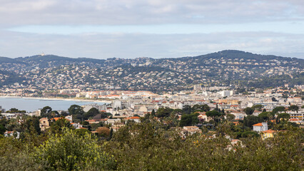 Fototapeta na wymiar Panoramic view of Juan Les Pins, tourist destination at the French Riviera, France