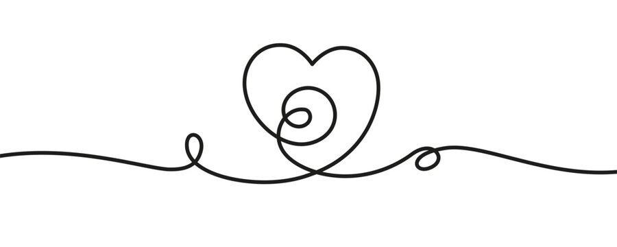 Fototapeta Valentine's Day border with drawn continuous line and heart shape. Love romantic decoration isolated - vector