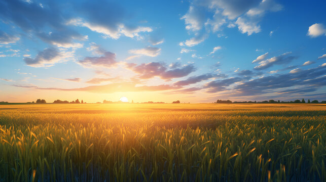 Field sunrise and blue sky