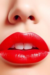 Obraz premium Sexy lips. Beauty red lips makeup detail. Beautiful makeup close-up. Ai created.