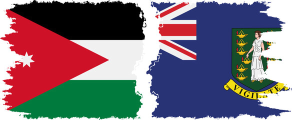 British Virgin Islands and Jordan grunge flags connection vector