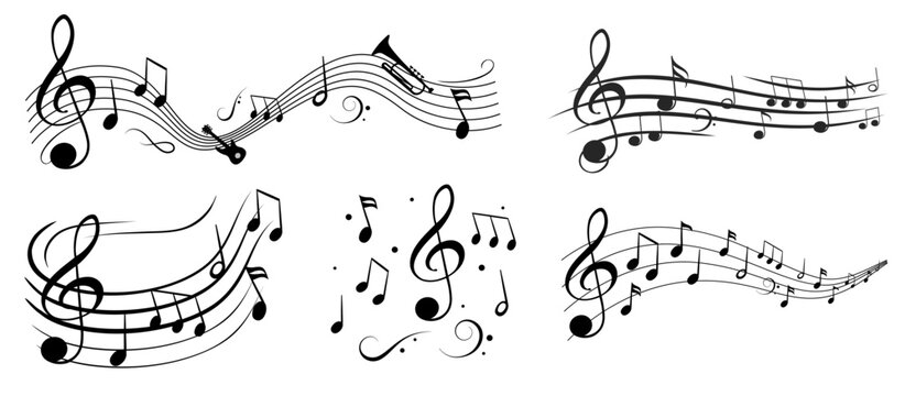 Music notes wave set, collection group musical notes abstract background – vector