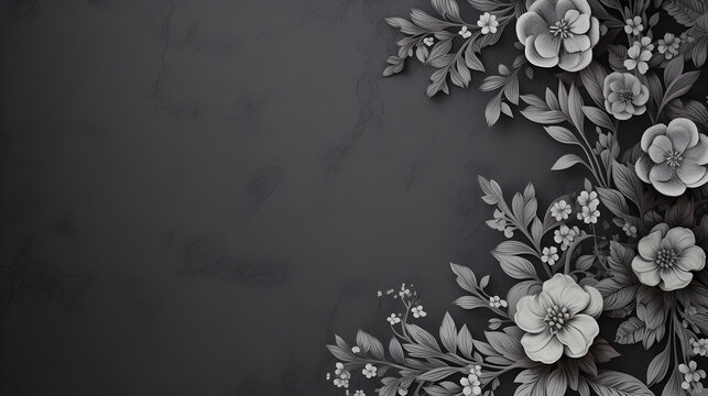 Floral pattern on gray background. Free space for text