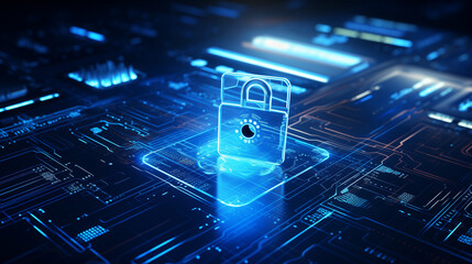cyber security background, padlock over a computer circuit board cyber technology concept illustration, digital software technology wallpaper, tech presentation backdrop