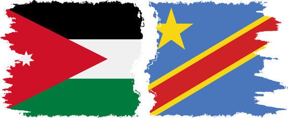 Congo - Kinshasa and Jordan grunge flags connection vector