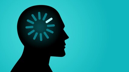 Motion graphic featuring a human head with loading icon in his head