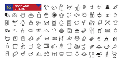 Food and drink icons fast street food illustration collection