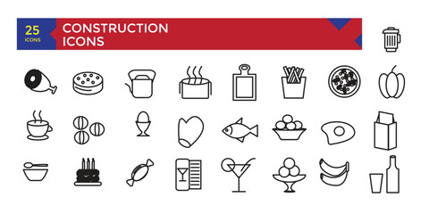 Food and drink icons fast street food illustration collection