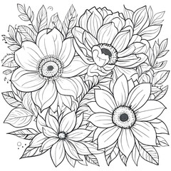 Children's floral illustration doodle coloring book hand drawn vector