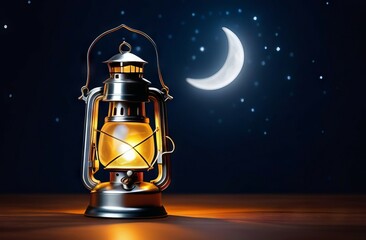 Crescent moon holding a small lantern, ramadan. Eid al Adha