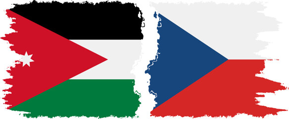 Czech and Jordan grunge flags connection vector