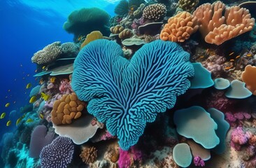 coral reef. Multi-colored corals in the shape of a heart