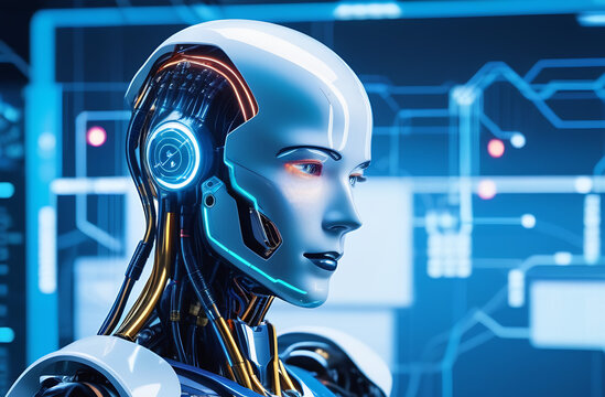 blue screen robot, cyborg, 3d render of a robot