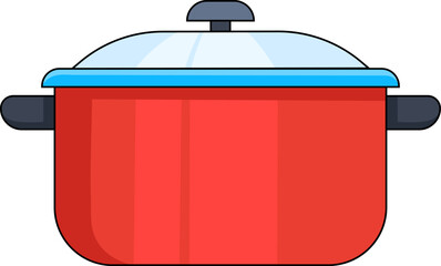 flat design illustration of kitchen utensils, red stainless steel pan