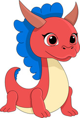 fantasy animal cartoon doodle illustration, blue crested red dragon