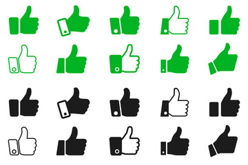 Thumb up set icon, i like it, yes, good sign – vector