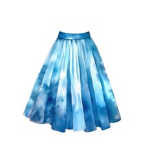 Blue women skirt isolated on white background in watercolor style.