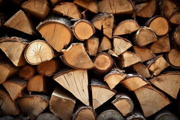 Firewood logs in pile in rows