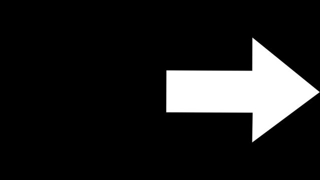 White flat moving arrow on black background. Abstract directional arrow animation