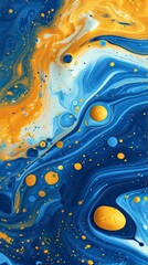 a blue and yellow swirl pattern wallpaper with bubbles, in the style of conceptual painting, delicate chromatics, fluid acrylics, white background, mixes painting and ceramics - generative ai