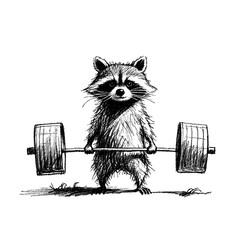 A raccoon lifting a trash can as if its a deadlift, in the style of childish hand drawn drawing - obrazy, fototapety, plakaty