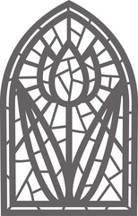 Church glass window. Stained mosaic catholic frame with religious symbol tulip flower. Outline illustration
