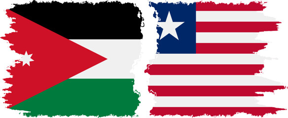 Liberia and Jordan grunge flags connection vector