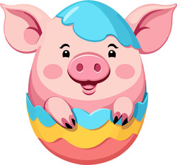 Fototapeta premium Cute pink pig egg cartoon isolated on transparent background svg, cute cartoon clipart for nursery, children's book, party, kid-friendly character, baby shower, birthday, whimsical style, colorful art