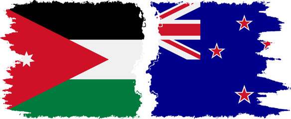 New Zealand and Jordan grunge flags connection vector