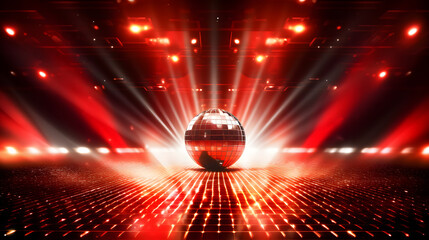 Music stage. Dance floor. Disco ball show performance begin with lighting and amplifier isolated on...